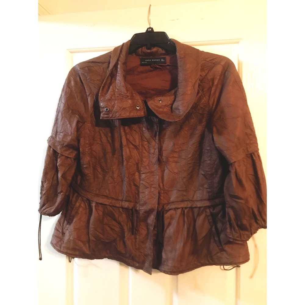 ZARA Crinkle Leather Anorak Jacket